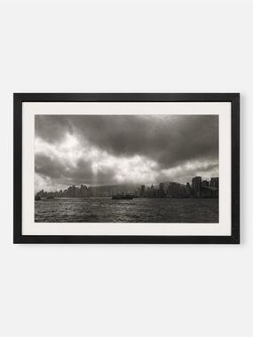 Large Black & White City Skyline Framed Photography Print Panoramic Wall Art